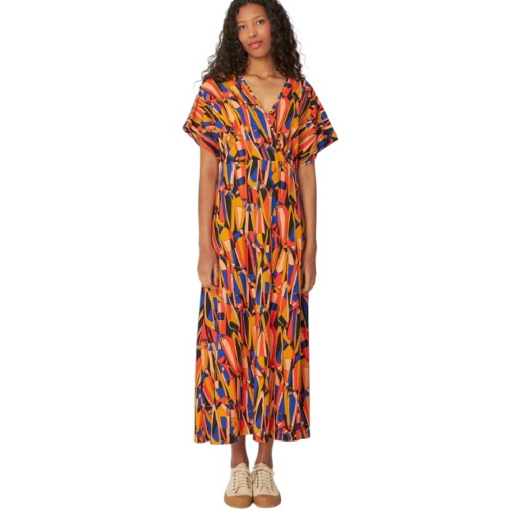 SKFK Leire Abstract Print Midi Dress Kimono Sleeve US 6 NWOT